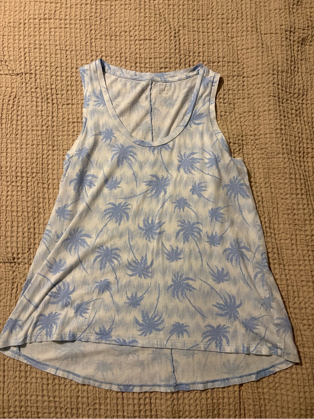GAP Blue and White Palm-Print 100% Cotton Tank Top
